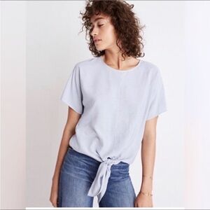 Madewell micro stripe tie front button down preppy shirt size M